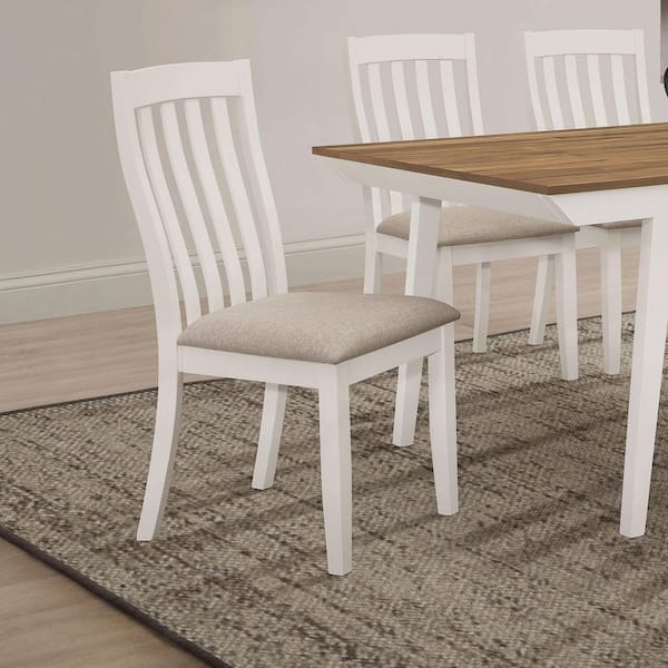 Nogales Off White and Light Brown Fabric Slatted Back Side Chair (Set of 2)