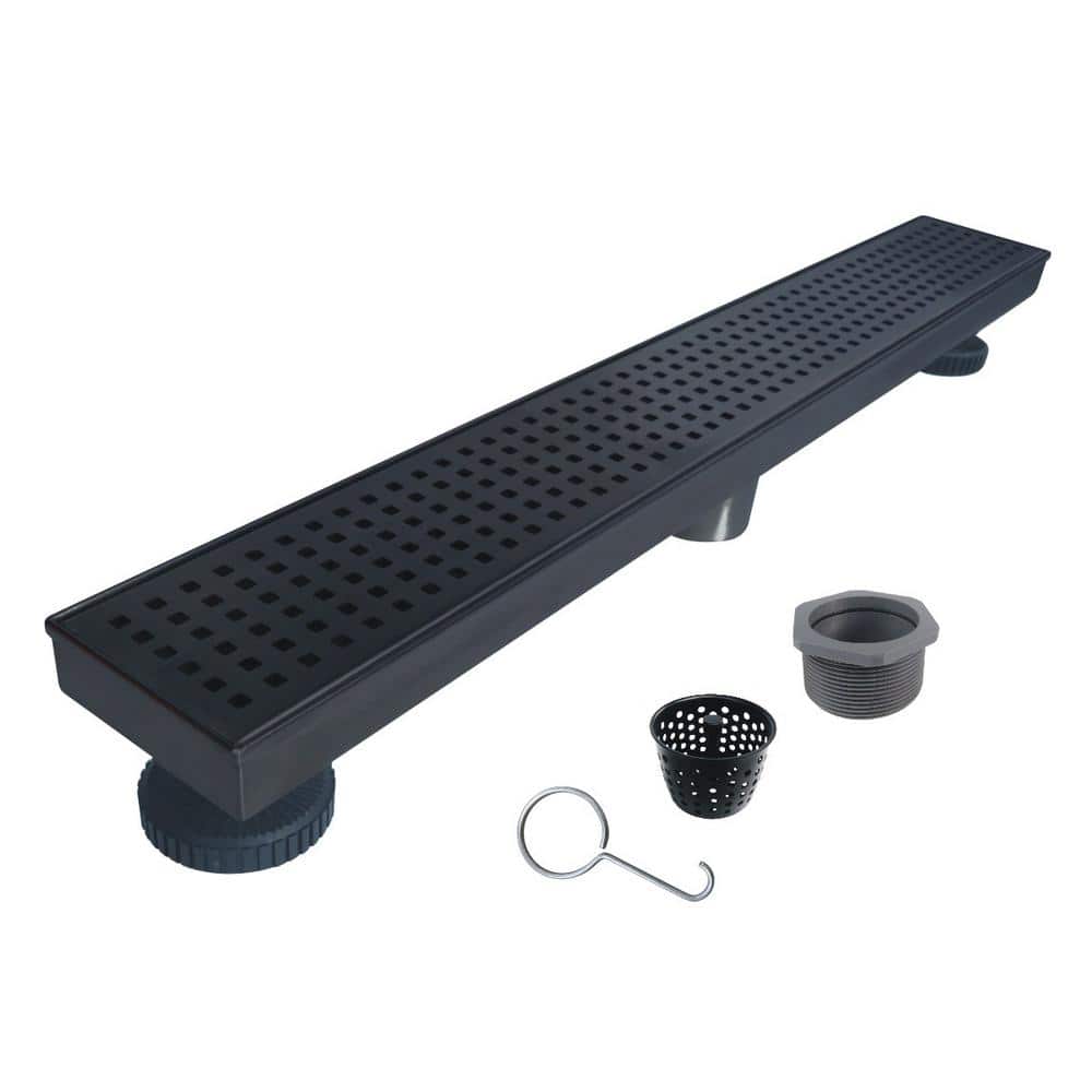24 in. Matte Black Linear Shower Drain with Square Pattern Drain Cover price history on PriceWatchPro