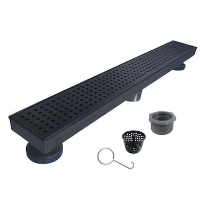 24 in. Matte Black Linear Shower Drain with Square Pattern Drain Cover