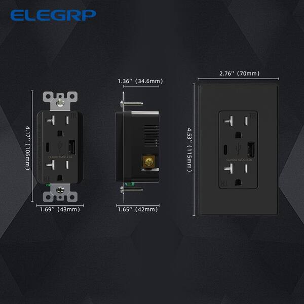 thumbnail image 2 of LUXUS-TIME Black Aluminium Flush Mount Socket – 2 Outlets + USB (Type A & C), 20W, Child Safe 2 of 5