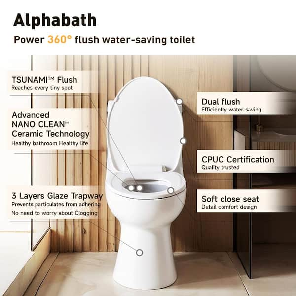 PHI VILLA Tsunami Dual Flush in 1-Piece 0. 8GPF/1. 28GPF Water