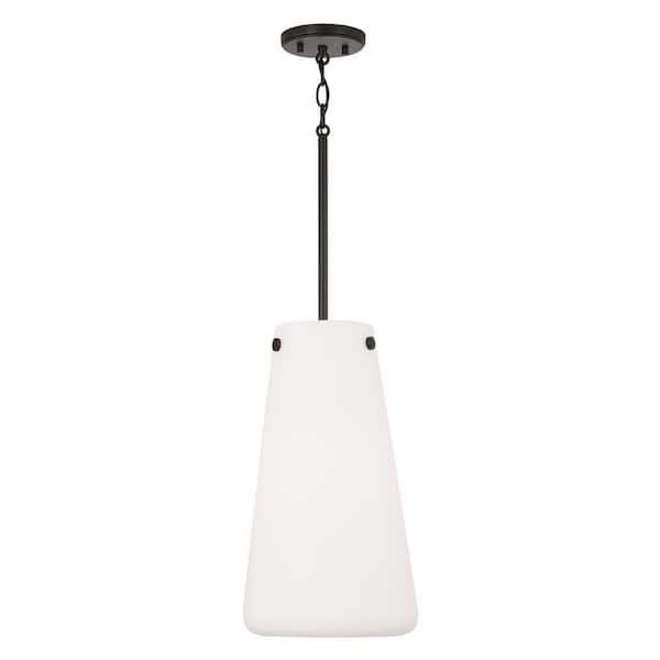 Averitt 100-Watt 1-Light Matte Black Pendant Light with Tapered Soft White Glass and No Bulbs Included
