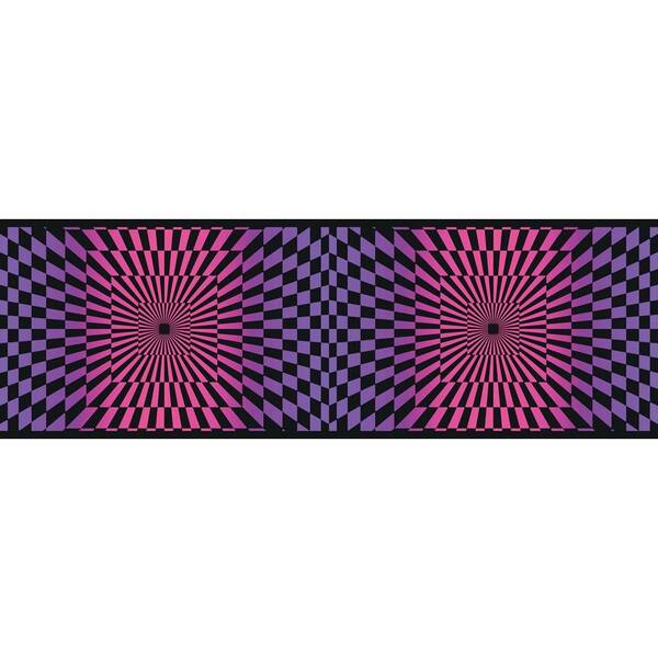 The Wallpaper Company 6.83 in. x 15 ft. Pink and Purple Funky Optics Border