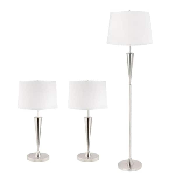 Globe Electric Room Full 25 in. and 56 in. Brushed Steel Floor and Table Lamps (Set of 3)