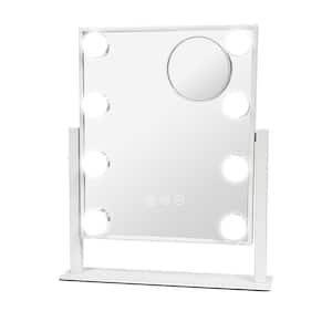 12 in. W x 14 in. H Rectangualr Framed Tabletop Bathroom Vanity Mirror in White with Lights, Make Up LED Table Mirror