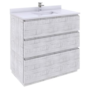 Formosa 36 in. W x 20 in. D x 35 in. H White Single Sink Bath Vanity in Rustic White with White Vanity Top