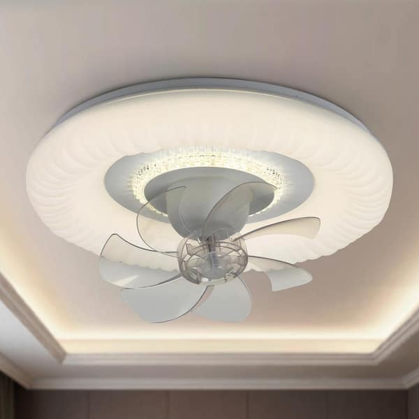 Oaks Aura Bella 20 in. LED Indoor Italian Cream Smart App Control Flush Mount Ceiling Fan with Lights, 360-Degree Rotate