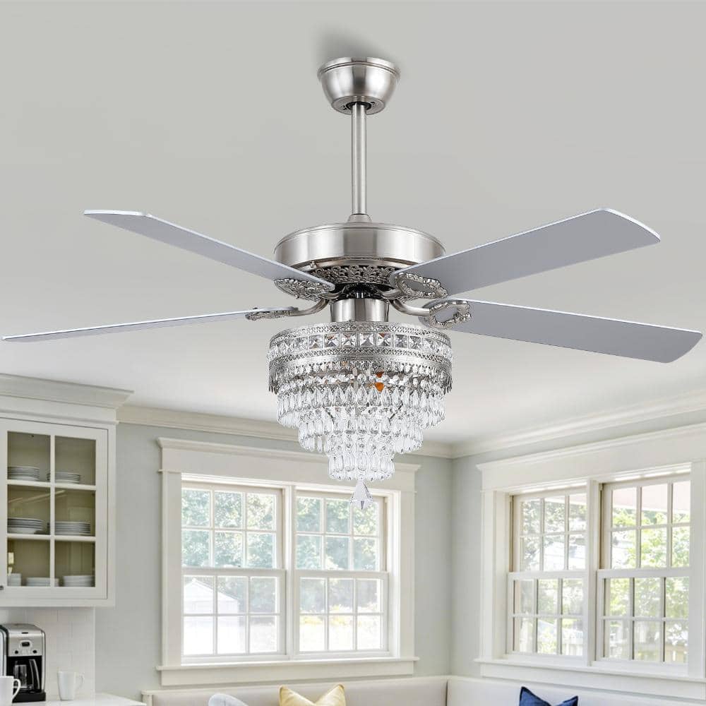 52in Ceiling fan chandelier with lights and crystal ceiling, sand nickel, with remote control, farmhouse style price history on PriceWatchPro