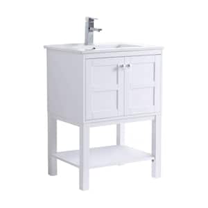 Brooklyn 24 in. W x 18.31 in. D x 33.46 in. H Bath Vanity in White with White Ceramic Top