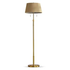 Grande 68 in. Brushed Brass 2-Lights Adjustable Height Standard Floor Lamp with Empire Brown Shade