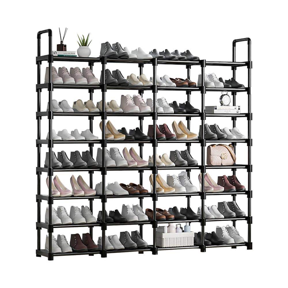 57 in. H 64-Pair 8-Tier Black Metal Shoe Rack