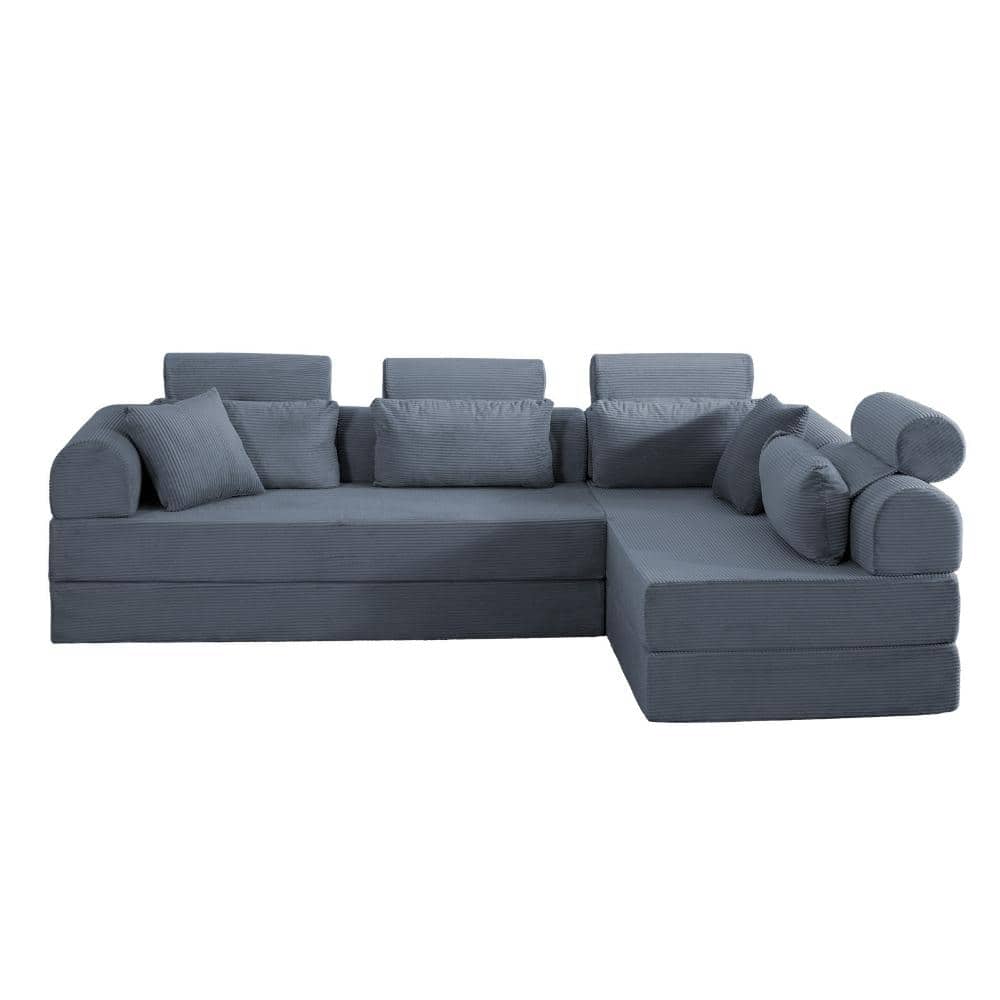 L-Shape Modular Sectional 106.3 in. Chaise 4-piece Corduroy Convertible Sofa Bed with Storage Sectional Sofa in Dark