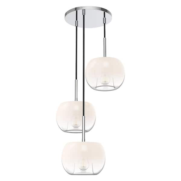 KUZCO Samar 14 in. 3 Light 60-Watt Chrome/Opal Glass Chandelier