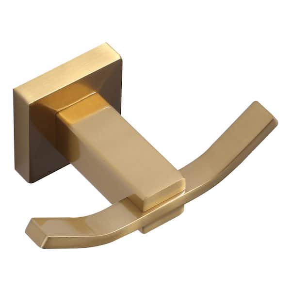IVIGA Stainless Steel Wall Mount J-Hook Double Robe/Towel Hook Bath Hardware Accessory in Brushed Gold