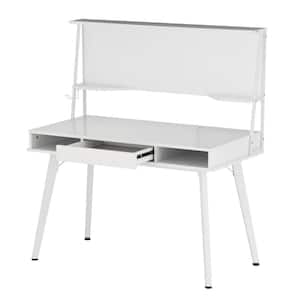 47 in. Rectangular White Wood 1 Drawer Computer Desk with Storage and Magnetic Dry Erase Board