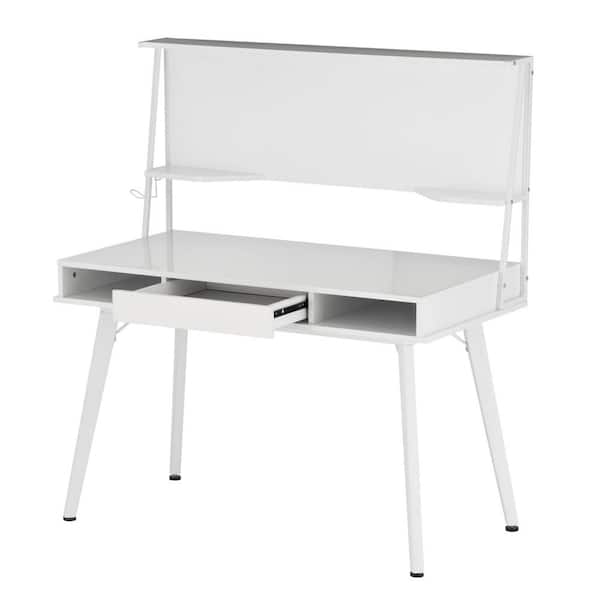 Aoibox 47 in. Rectangular White Wood 1 Drawer Computer Desk with Storage and Magnetic Dry Erase Board
