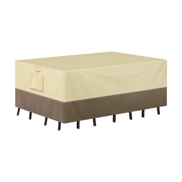 Anti-Fade Series 9.17 ft. x 7 ft. Khaki with Brown Tear/Water Resistant Patio Furniture Set Covers