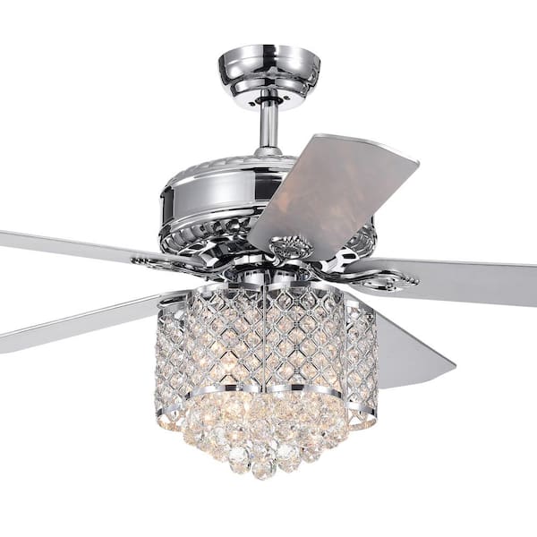 Warehouse of Tiffany Deidor 5-Blade 52 in. Indoor Chrome Remote Controlled Ceiling Fan with Light KIt