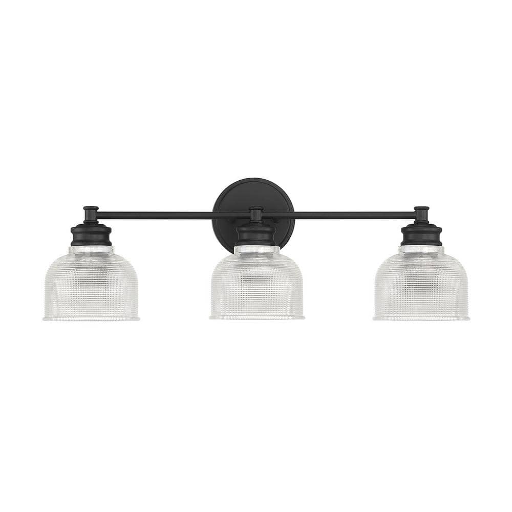 Matte Black 3-Light Vanity Fixture with Clear Glass Shades