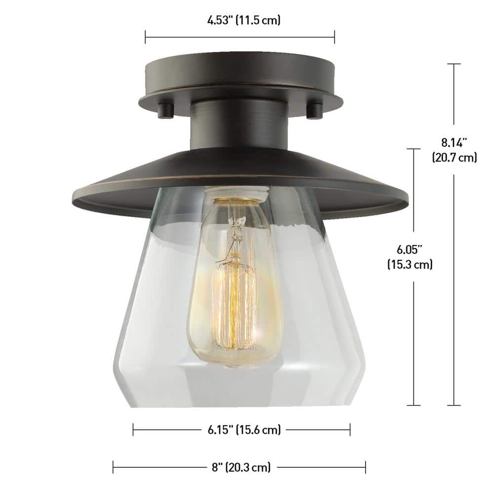 Vintage Globe 8'' Bronze Semi-Flush Ceiling Light with Clear Glass