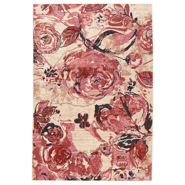 VIBE BY JAIPUR LIVING Hermione Pink/Beige 8 ft. x 10 ft. Floral Rectangle Indoor/Outdoor Area Rug