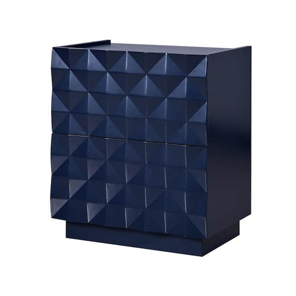 JAYDEN CREATION Ruth Navy Modern 2-Drawer Nightstand with Built-In Outlets