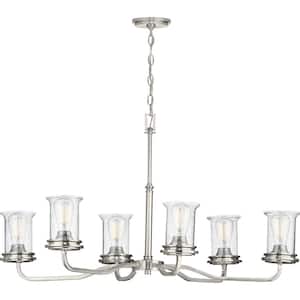 Winslett Collection 6-Light Brushed Nickel Clear Seeded Glass Coastal Chandelier Light