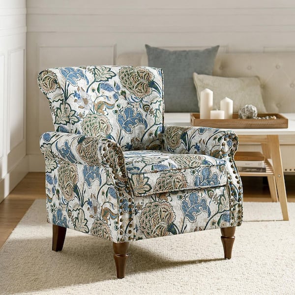 JAYDEN CREATION Auria Traditional Green Polyester Accent Arm Chair with Nailhead Trim and Rolled Arms and Solid Wood Legs