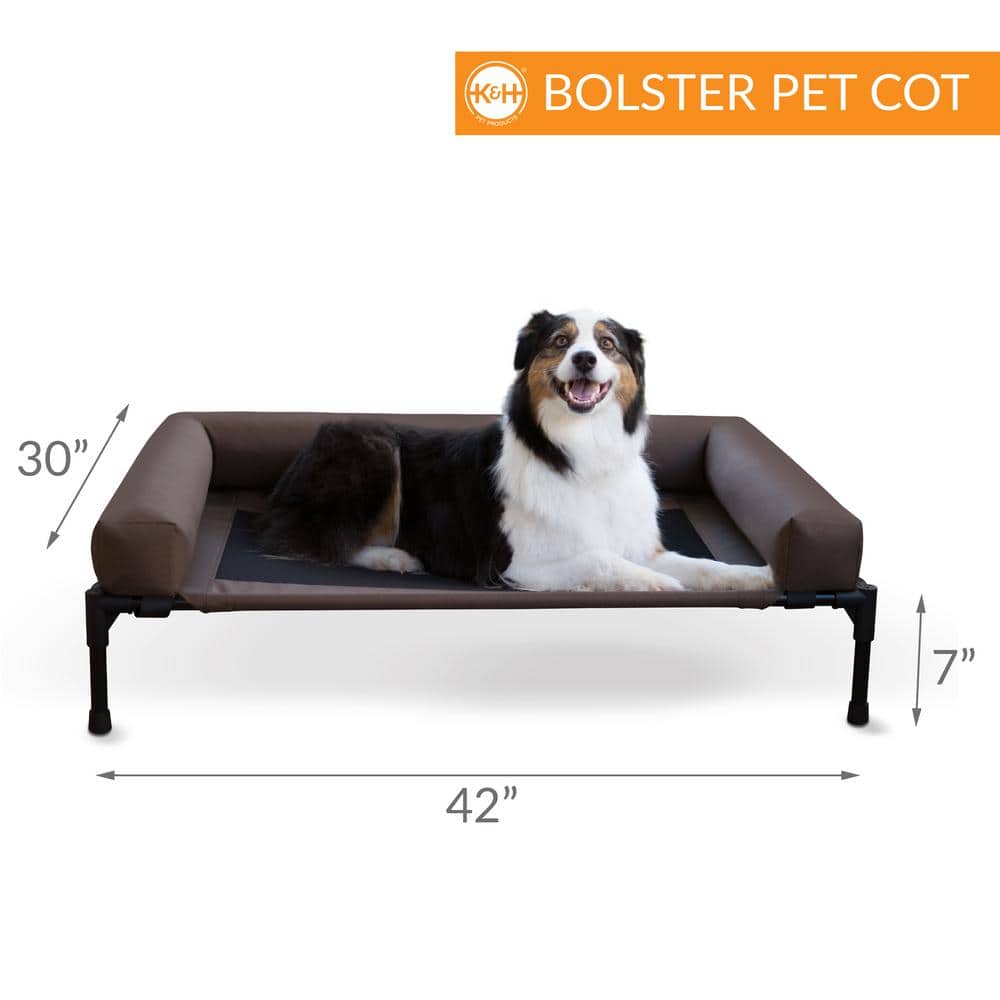 Large Chocolate Waterproof Elevated Pet Cot with Bolster