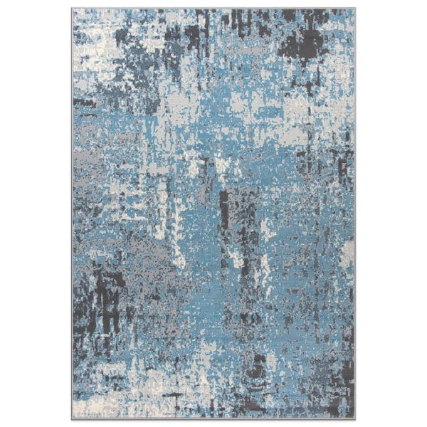 World Rug Gallery Modern Abstract Blue 7 ft. 10 in. x 10 ft. Area Rug