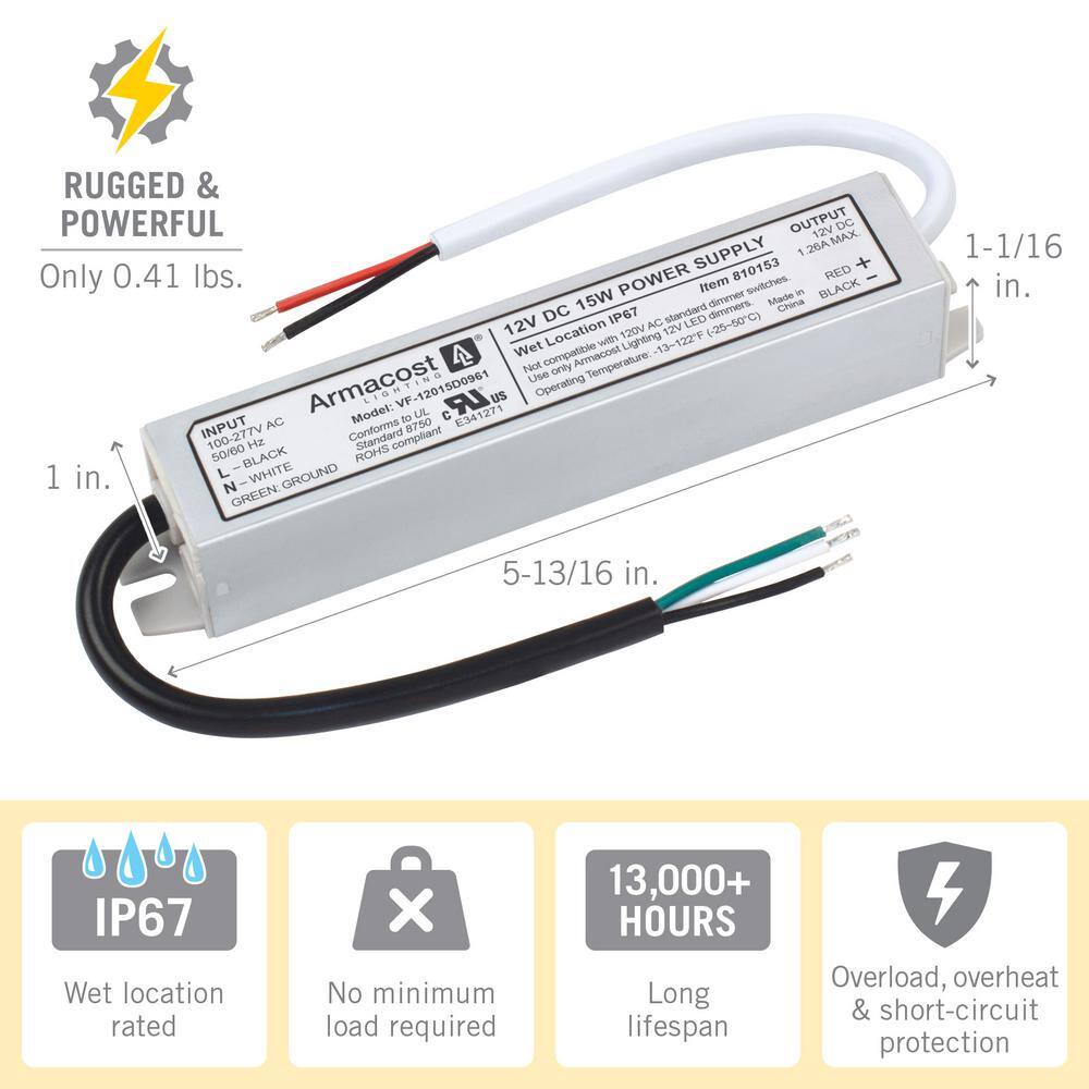 Armacost 15W Waterproof Aluminum LED Driver 12V DC