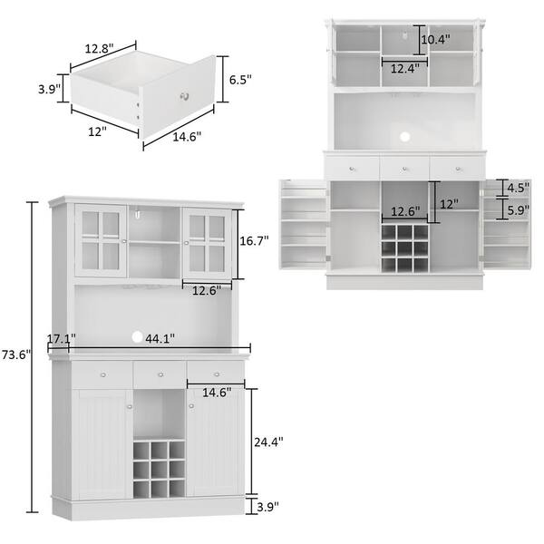 Basicwise QI004411L Wooden Kitchen Pantry Storage Cabinet with Drawer, Doors and Shelves, White