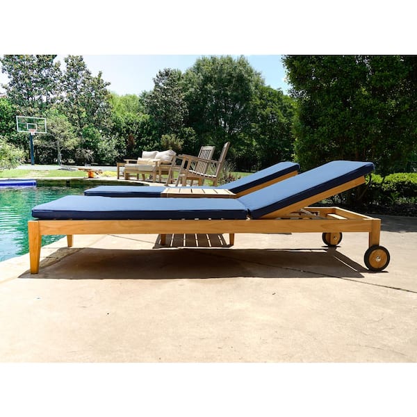 Beespoke Clearwater Teak Outdoor Patio Chaise Lounge with Navy Sunbrella Cushions