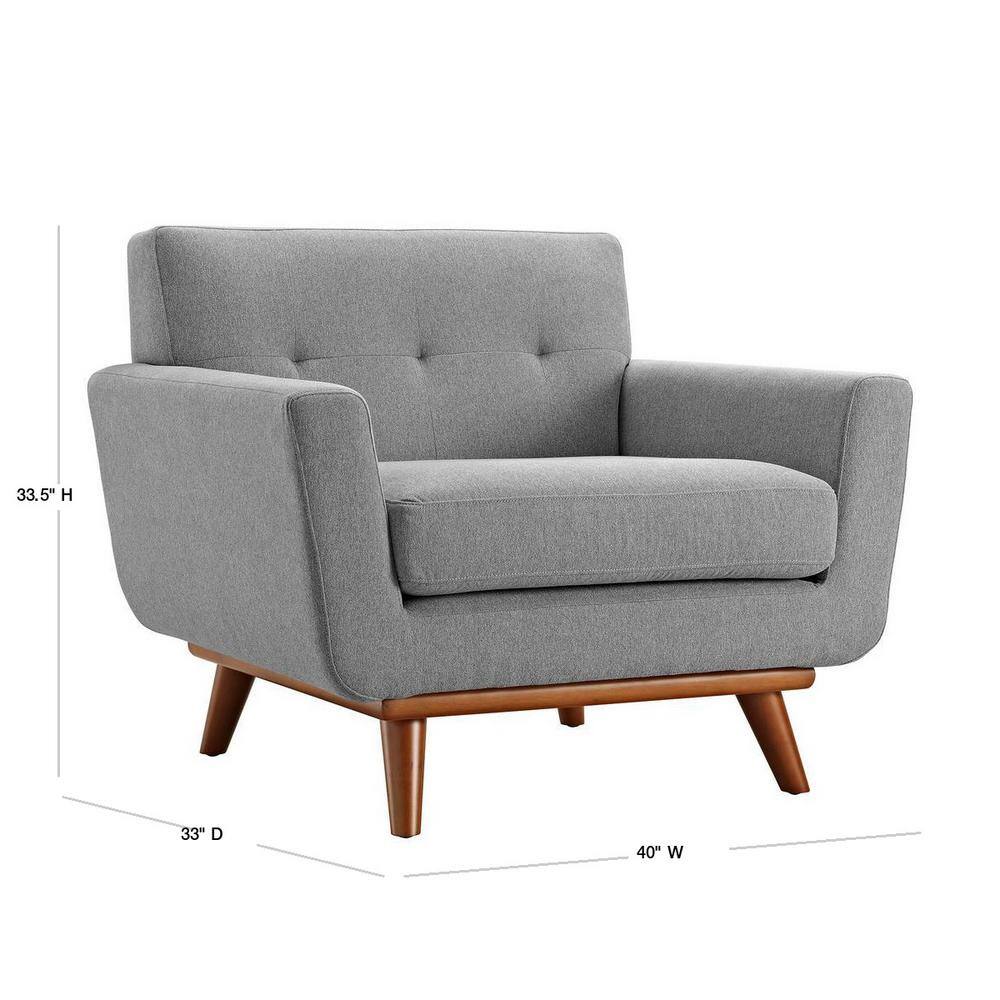 Expectation Gray Plush Upholstered Accent Chair with Cherry Wood Legs