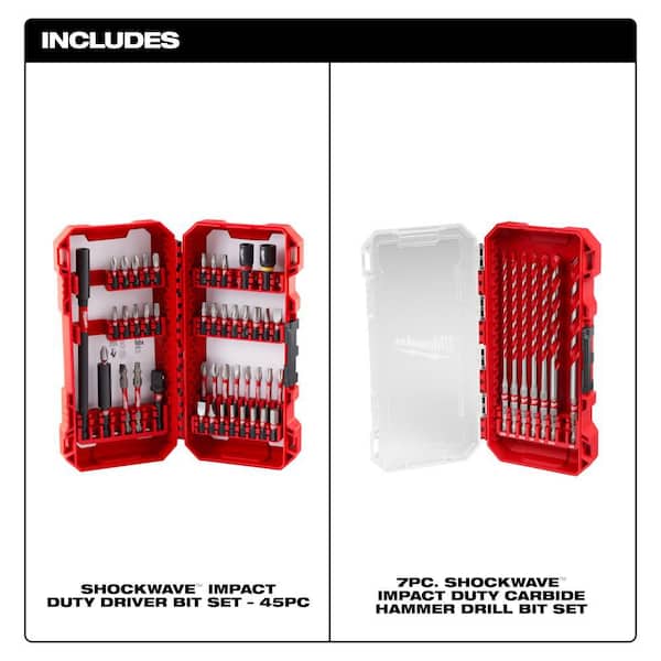 SHOCKWAVE Impact Duty Alloy Steel Screw Driver Bit Set with SHOCKWAVE Carbide Hammer Drill Bit Kit (52-Piece)