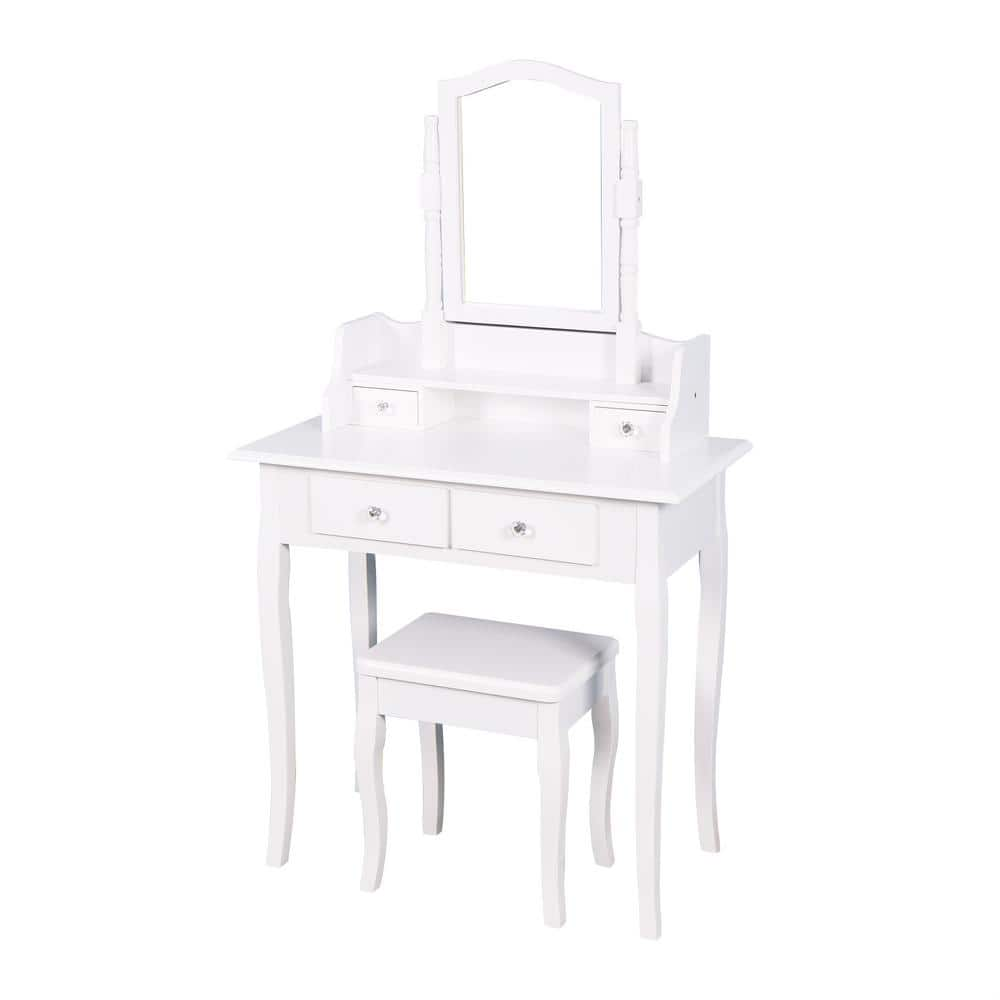 tidoin-2-piece-white-wood-makeup-vanity-set-with-4-drawer-and-stool