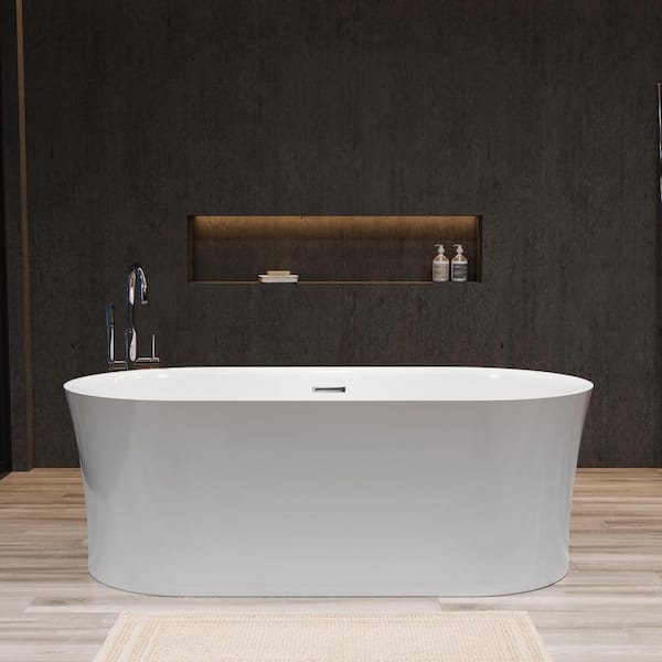 67 in. x 31.5 in. Acrylic Freestanding Flatbottom Soaking Bathtub in White