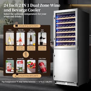 24 in. Dual Zone 77-Wine Bottles and 180-Cans Built-In or Freestanding Beverage & Wine Cooler in Stainless Steel