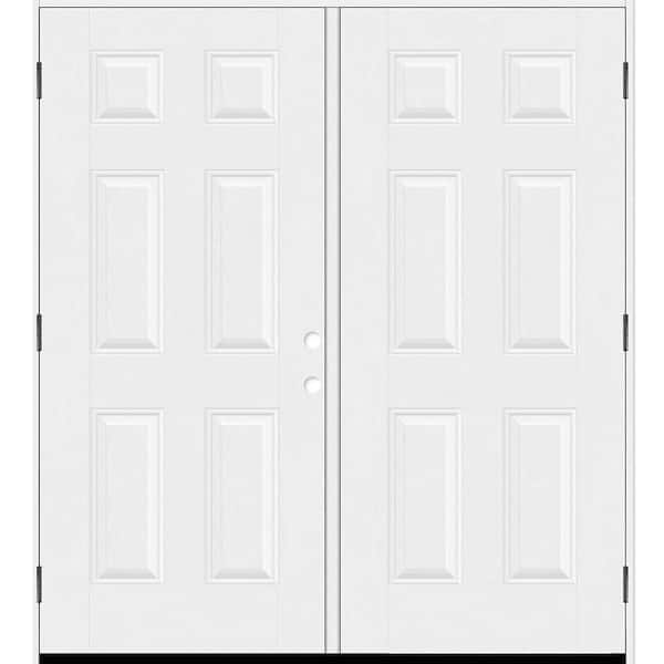 Regency 72 in. x 96 in. 6 Panel RHOS Unfinished White Mahogany Fiberglass Double Prehung Front Door with 6-9/16 Jamb
