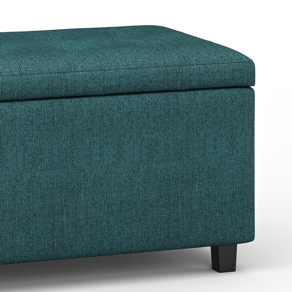 Teal Tufted Polyester Storage Footstool Ottoman