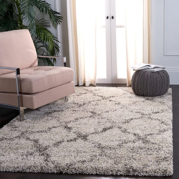 Hudson Shag 9 ft. x 12 ft. Ivory/Gray Trellis Area Rug
