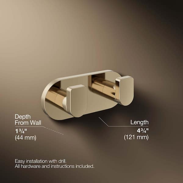 KOHLER Composed Knob Double Robe Hook in Vibrant French Gold 73146