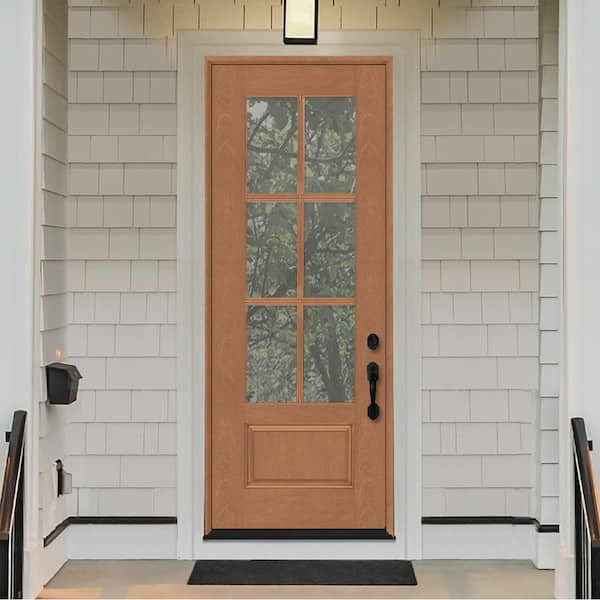 Regency 36 in. x 96 in. 3/4-6 Lite Clear Glass LHIS Autumn Wheat Stained Fiberglass Prehung Front Door