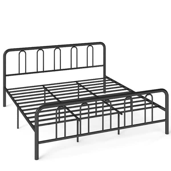 King Metal Platform Bed Frame with Headboard and Footboard, Metal Slat Support, 12 in. Underbed Storage, Black
