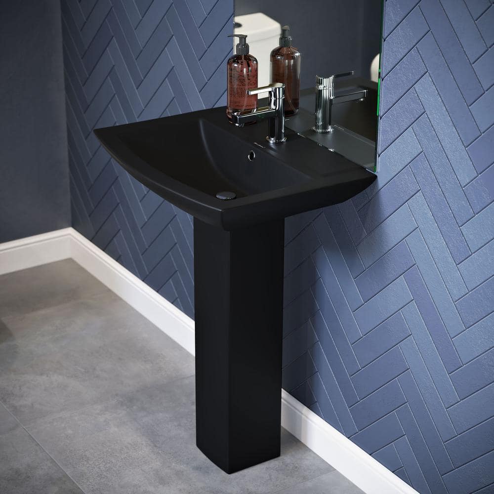 Swiss Madison Sublime Square Two-Piece Pedestal Sink in Matte Black SM ...