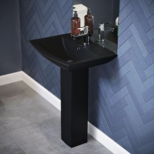 Sublime Square Two-Piece Pedestal Sink in Matte Black