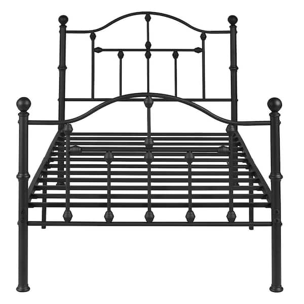 VECELO 39 in. W Black Twin Size Classic Metal Platform Bed Frame with Victorian Style Iron-Art Headboard/Footboard Storage