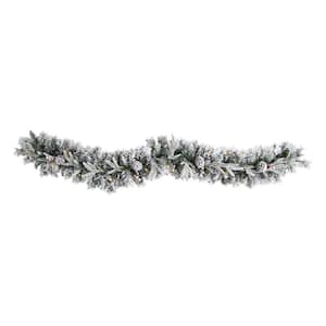 6 ft. Pre-lit LED Flocked Artificial Christmas Garland with Pine Cones and 35 Warm White LED Lights