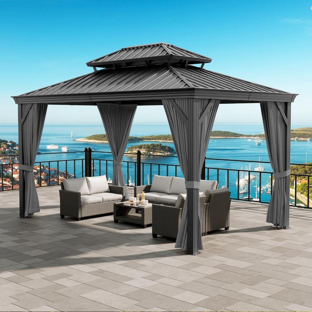 12x18 FT Hardtop Gazebo, Double Metal Roof, Aluminum Frame, Curtains & Mosquito Netting, Black price history on PriceWatchPro