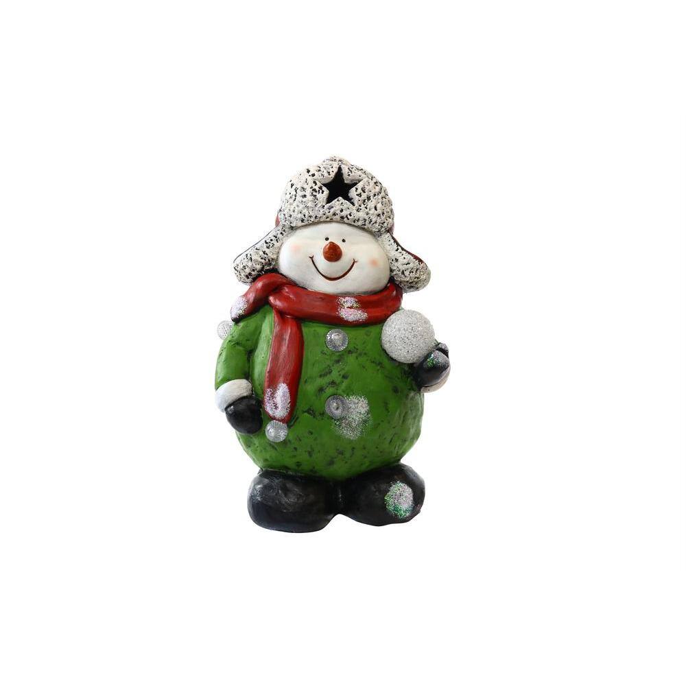 17 in. Snowman Holding Snowball Statue with 5 Color Changing LEDs